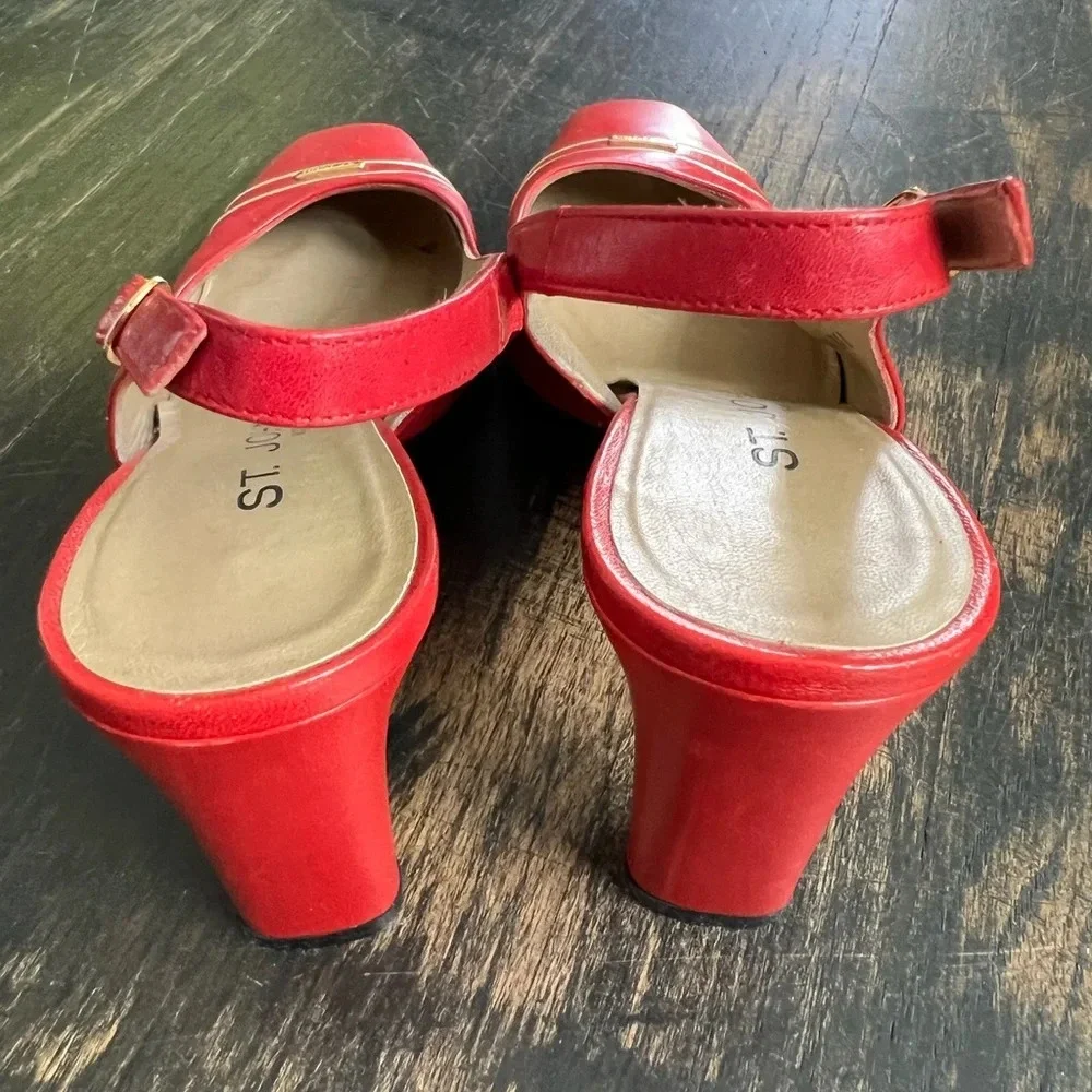 St. John Women’s Cherry Red Classic Retro Leather Slingback Pump Heels 5